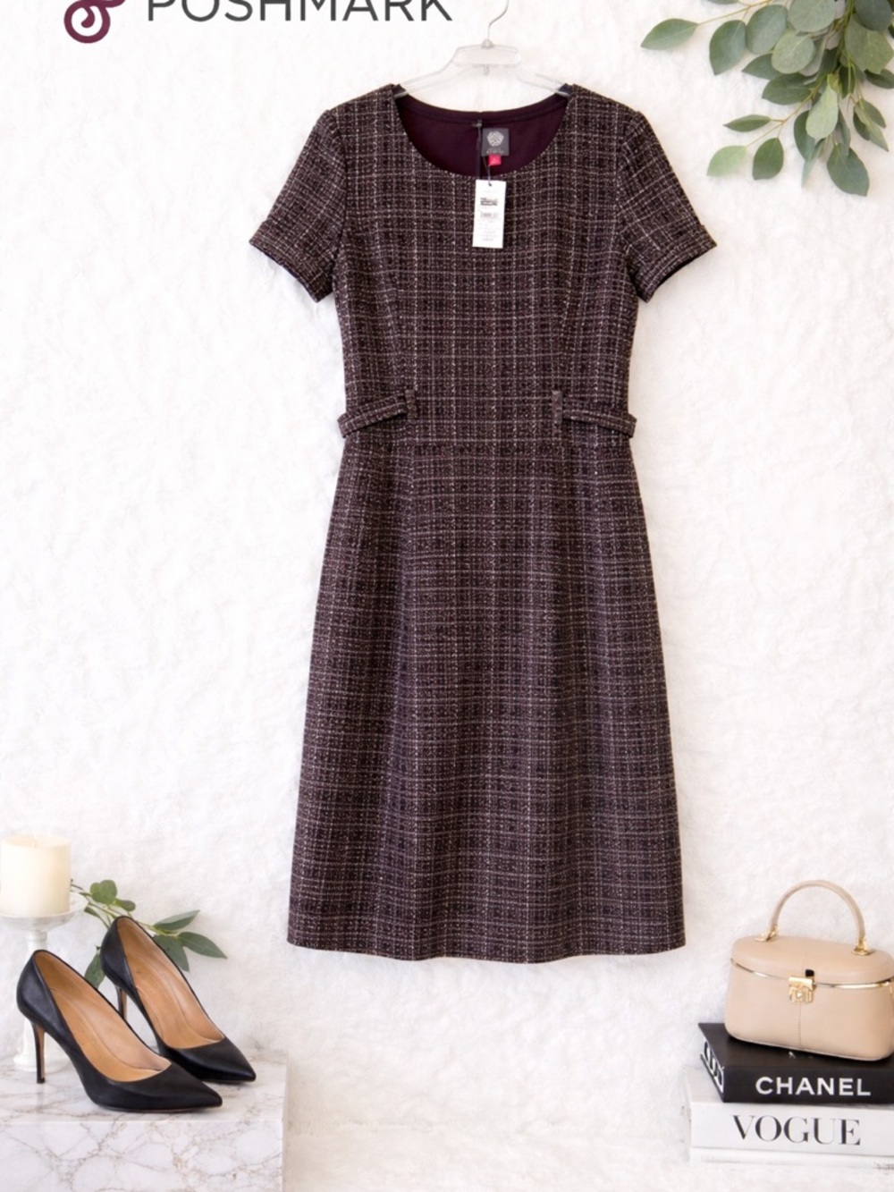 connected apparel Burgundy and Black Tweed Midi Dress